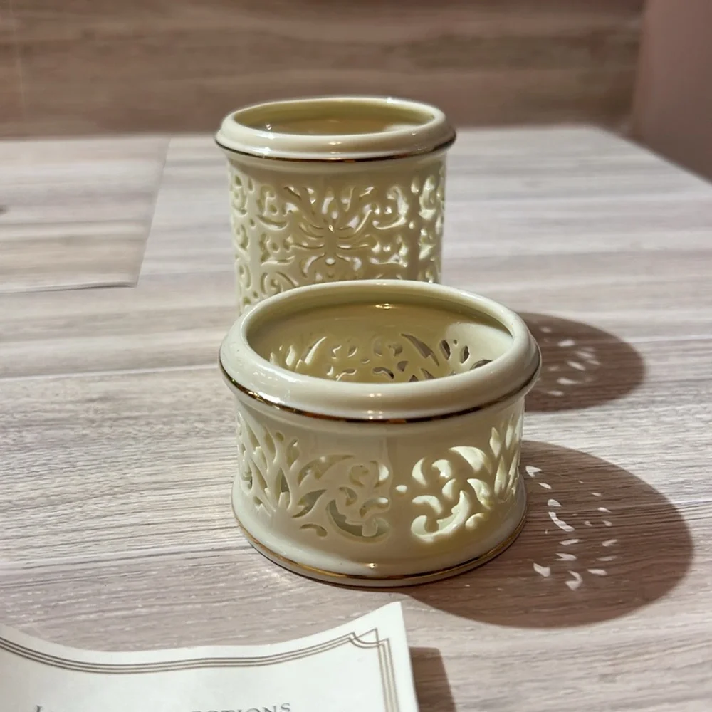 Lenox pierced China votives 2 pieces decorated with 24 karat gold